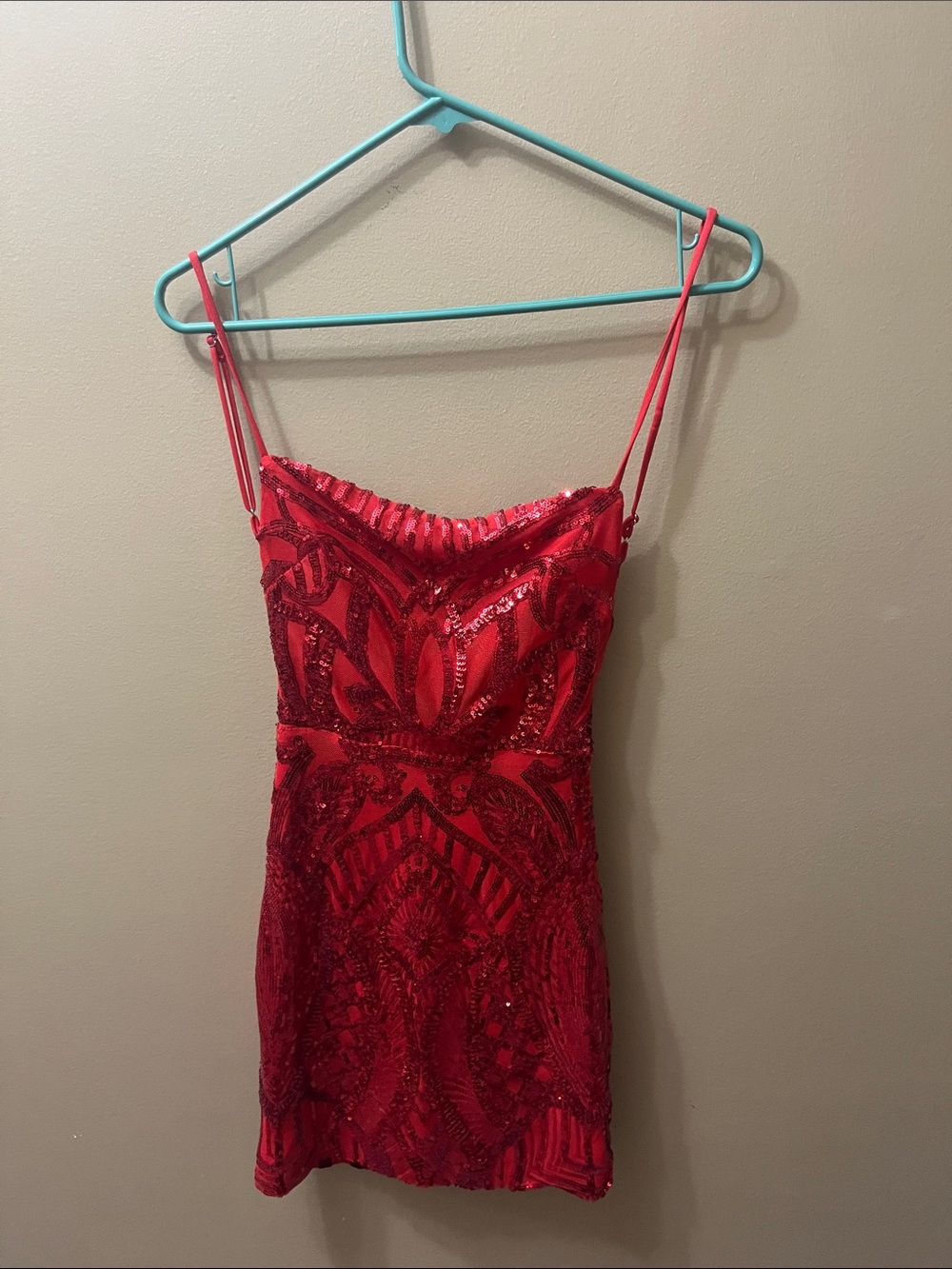 Lucy in the Sky Red Sequin Spaghetti Strap Mini Slip Dress NEVER WORN